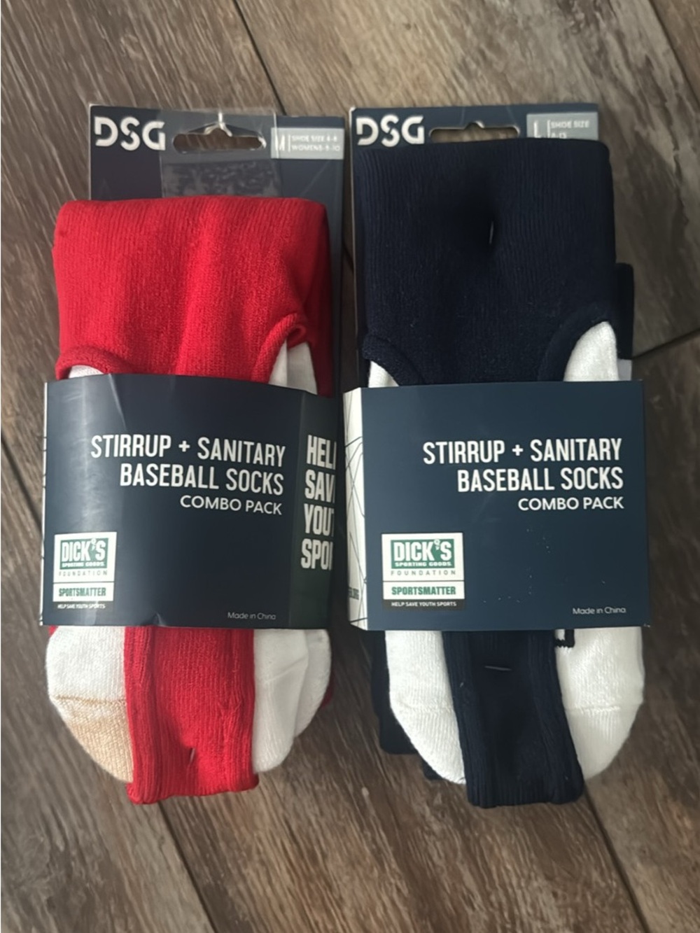 DSG Stirrup + Sanitary Baseball Socks Combo Pack - Red & Navy